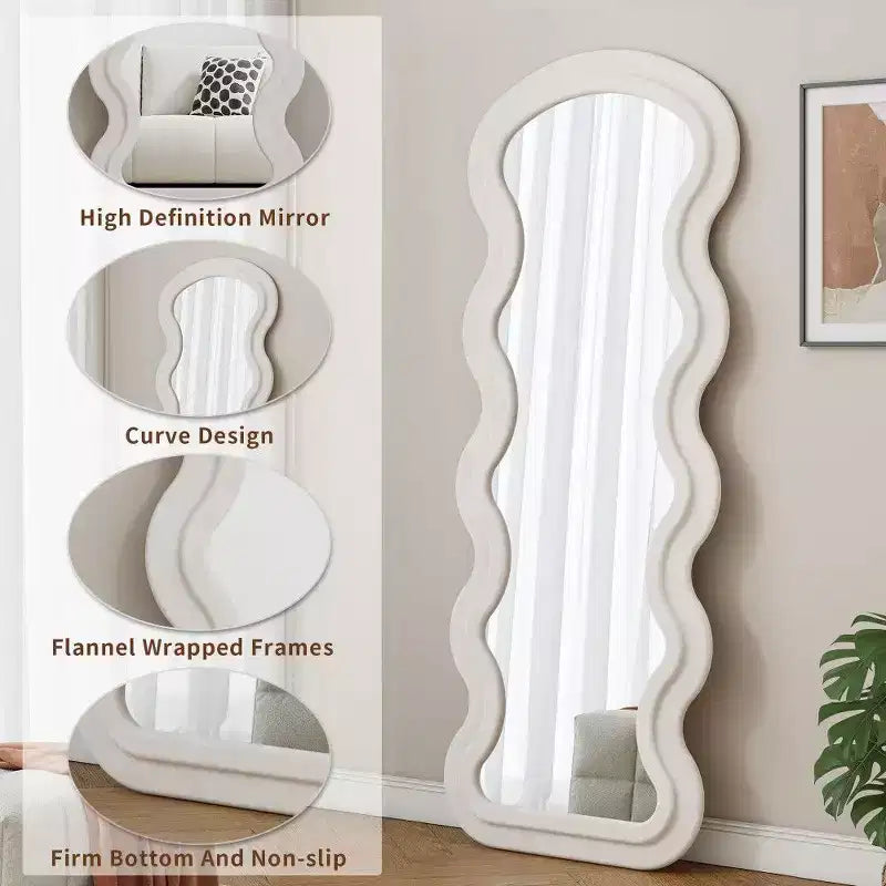 TUYOHW Modern Full Length Mirror,Flannel Vanity Mirror with Wooden Frame for Dressing Room,Cloakroom