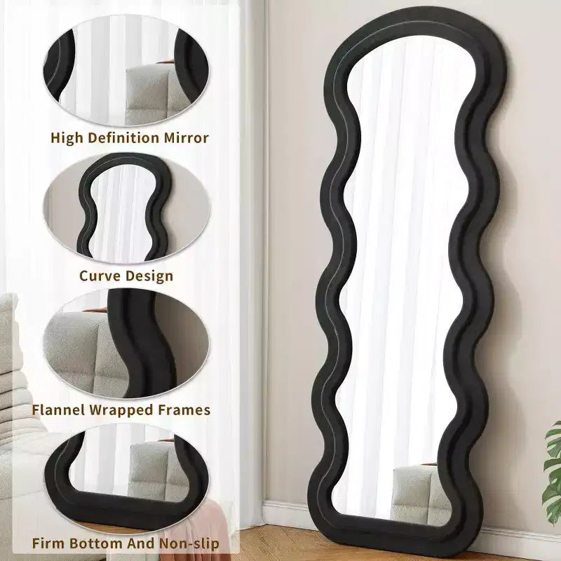 TUYOHW Modern Full Length Mirror,Flannel Vanity Mirror with Wooden Frame for Dressing Room,Cloakroom