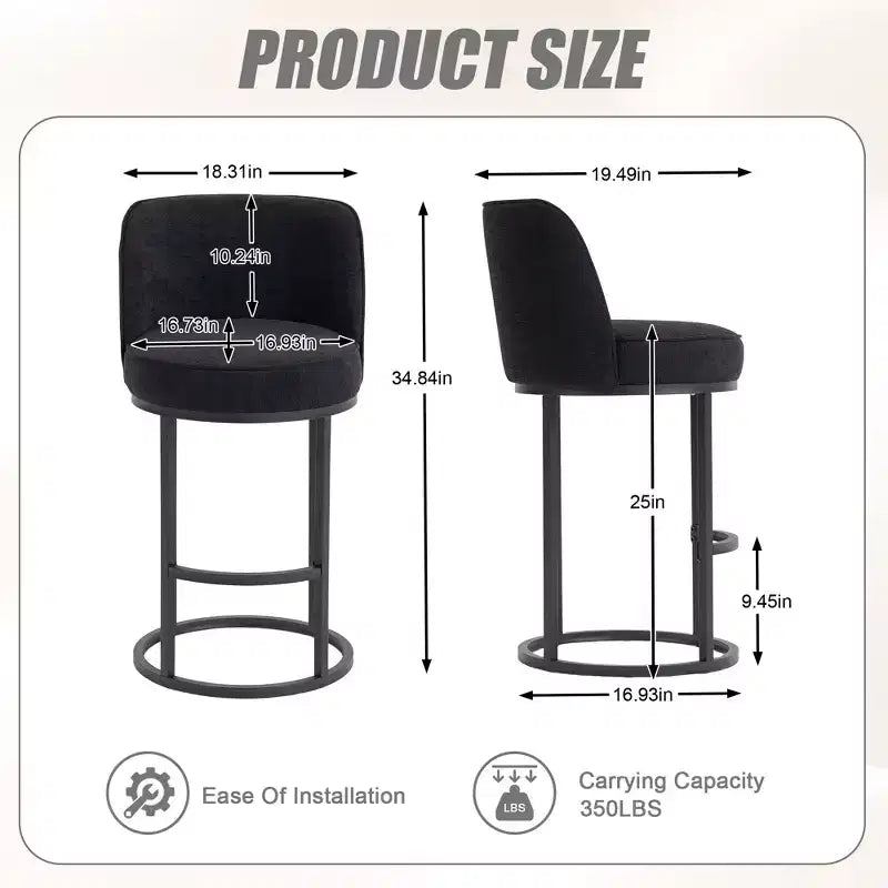 GDFStudio Iskan 25H Linen Upholstered Counter Height Bar Stools with Backrest (Set of 2)