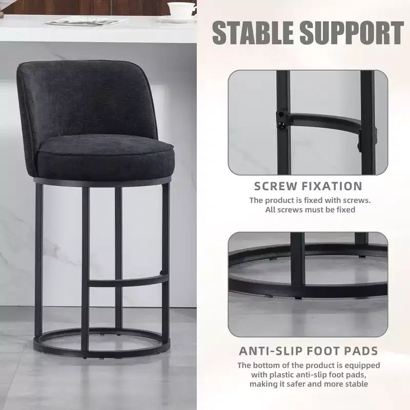 GDFStudio Iskan 25H Linen Upholstered Counter Height Bar Stools with Backrest (Set of 2)