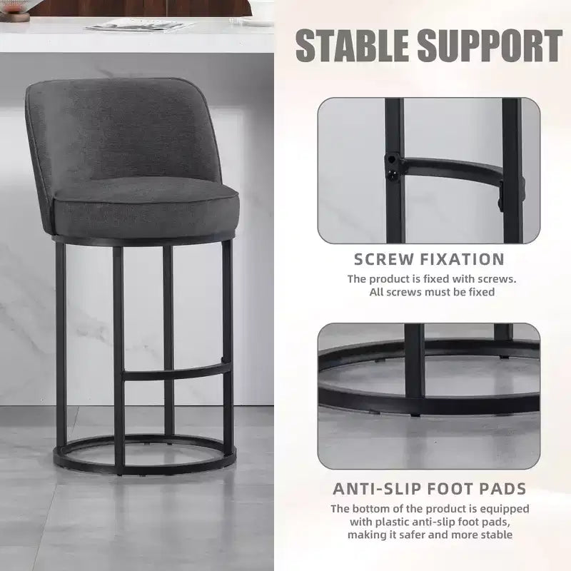 GDFStudio Iskan 25H Linen Upholstered Counter Height Bar Stools with Backrest (Set of 2)