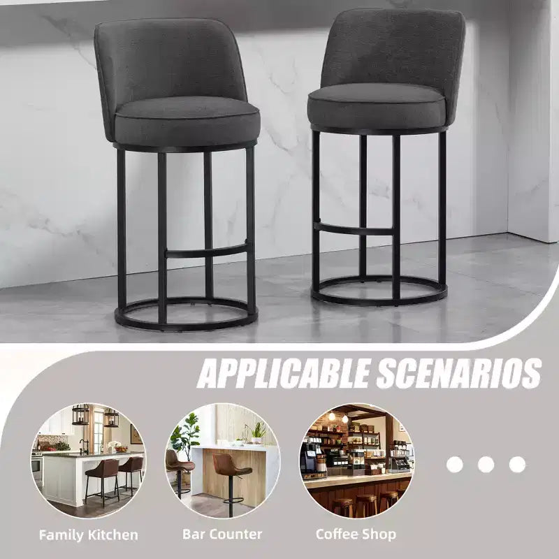 GDFStudio Iskan 25H Linen Upholstered Counter Height Bar Stools with Backrest (Set of 2)