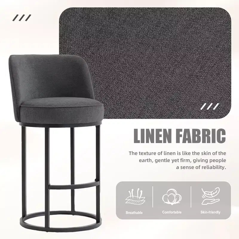 GDFStudio Iskan 25H Linen Upholstered Counter Height Bar Stools with Backrest (Set of 2)