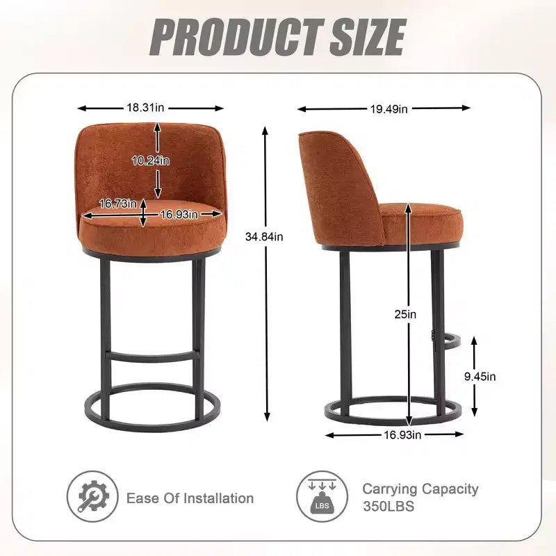 GDFStudio Iskan 25H Linen Upholstered Counter Height Bar Stools with Backrest (Set of 2)
