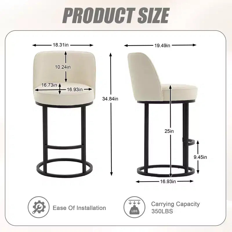 GDFStudio Iskan 25H Linen Upholstered Counter Height Bar Stools with Backrest (Set of 2)