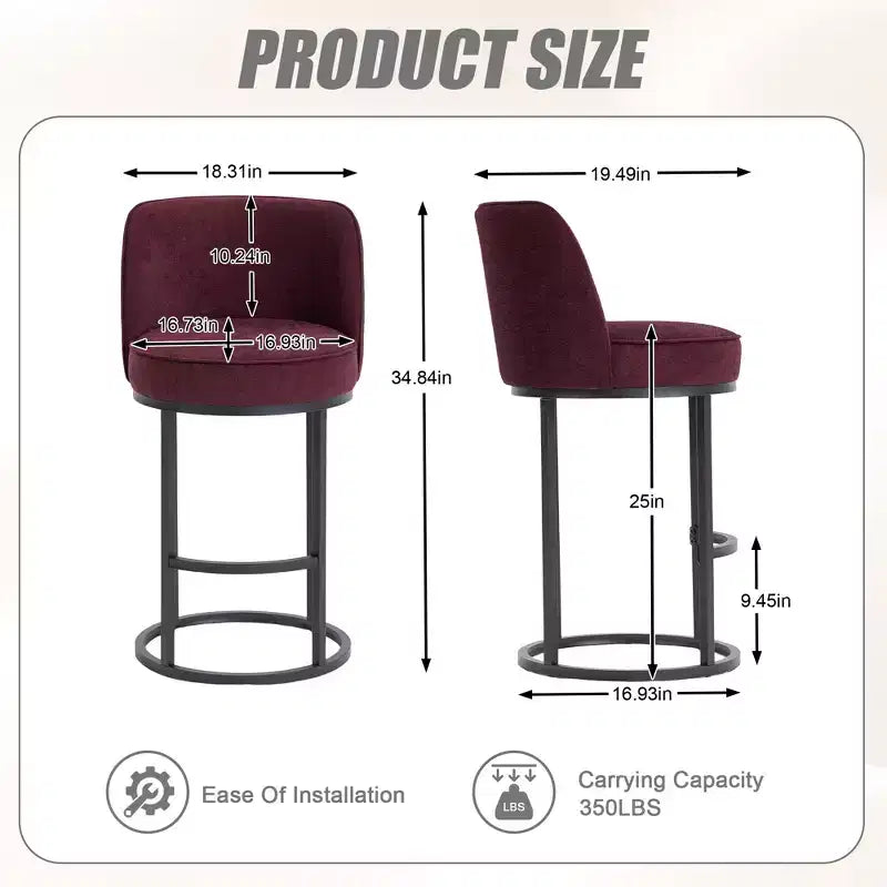 GDFStudio Iskan 25H Linen Upholstered Counter Height Bar Stools with Backrest (Set of 2)