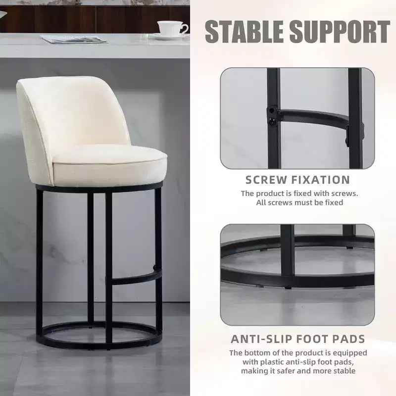 GDFStudio Iskan 25H Linen Upholstered Counter Height Bar Stools with Backrest (Set of 2)