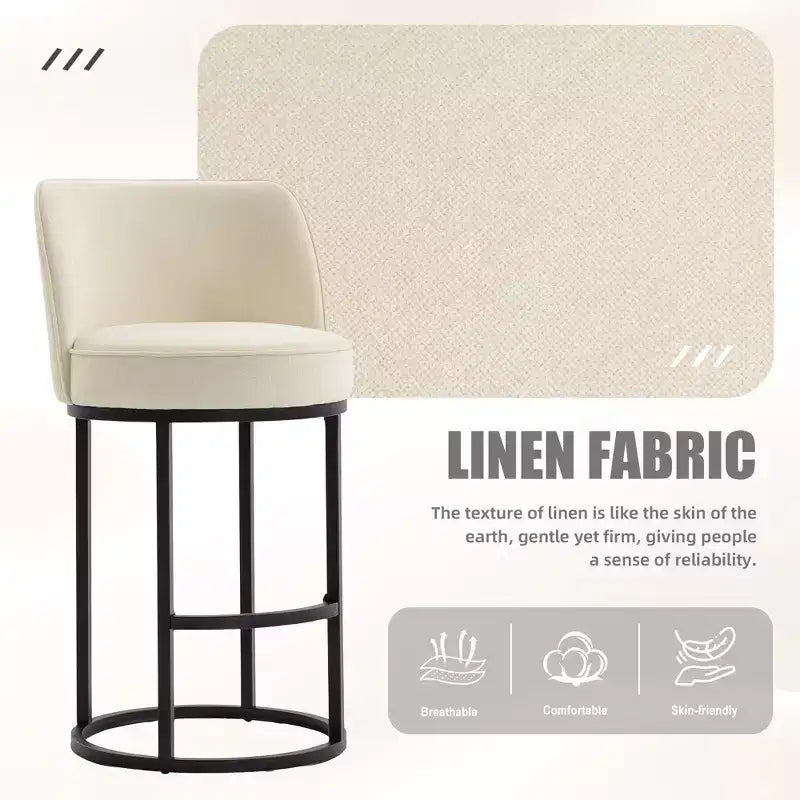GDFStudio Iskan 25H Linen Upholstered Counter Height Bar Stools with Backrest (Set of 2)