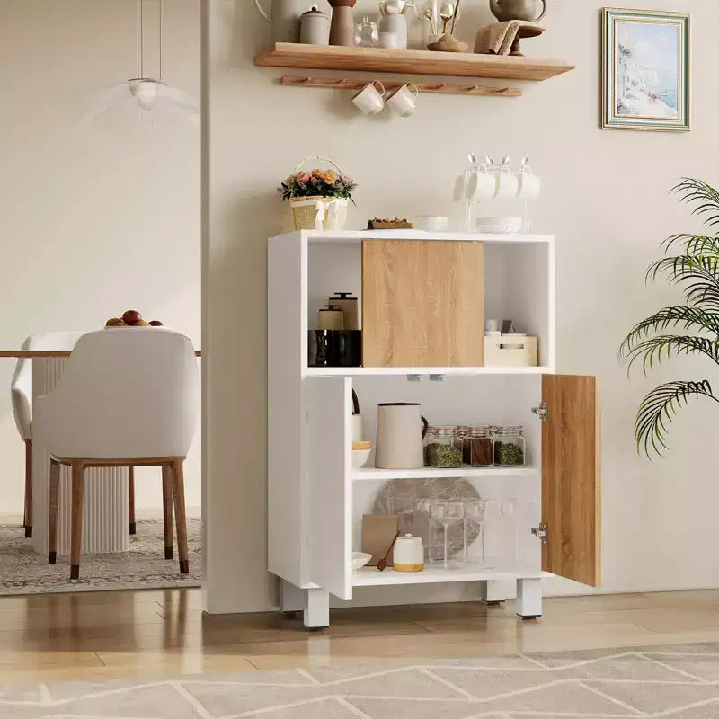 Buffet Sideboard Cabinet C White Wooden Storage Console with Sliding Barn Door & Adjustable Shelves for Kitchen, Entryway, Dining & Living Room