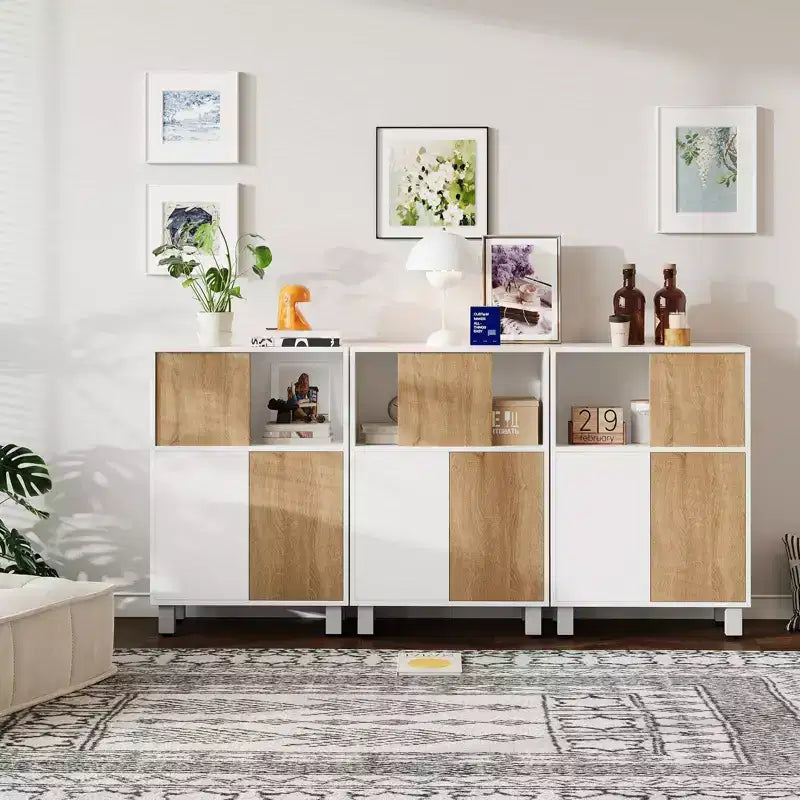 Buffet Sideboard Cabinet C White Wooden Storage Console with Sliding Barn Door & Adjustable Shelves for Kitchen, Entryway, Dining & Living Room