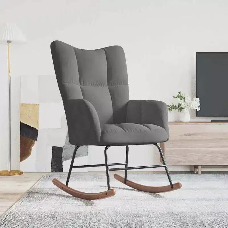 vidaXL Rocking Chair Accent Side Chair Padded Seat for Living Room Velvet - Dark Gray Without Footrest