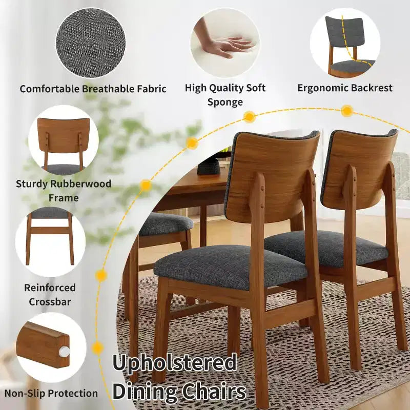 5-Piece Modern Dining Table Set with Rubberwood Frame and 4 Upholstered Chairs, Space-Saving Dining Set for Dining Room or Kitchen - Panipeachy
