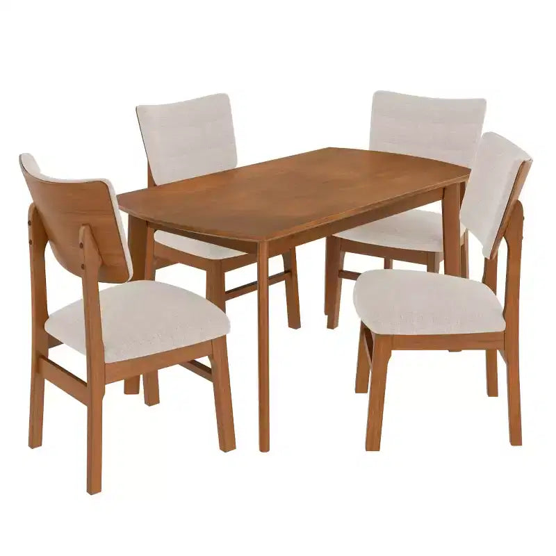 5-Piece Modern Dining Table Set with Rubberwood Frame and 4 Upholstered Chairs, Space-Saving Dining Set for Dining Room or Kitchen - Panipeachy