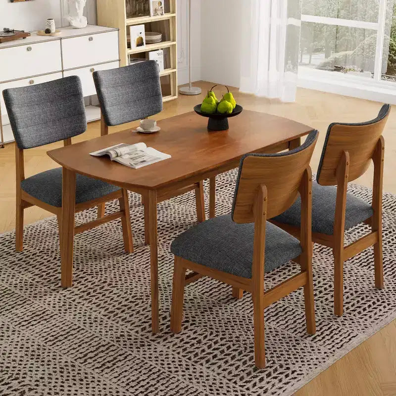5-Piece Modern Dining Table Set with Rubberwood Frame and 4 Upholstered Chairs, Space-Saving Dining Set for Dining Room or Kitchen - Panipeachy