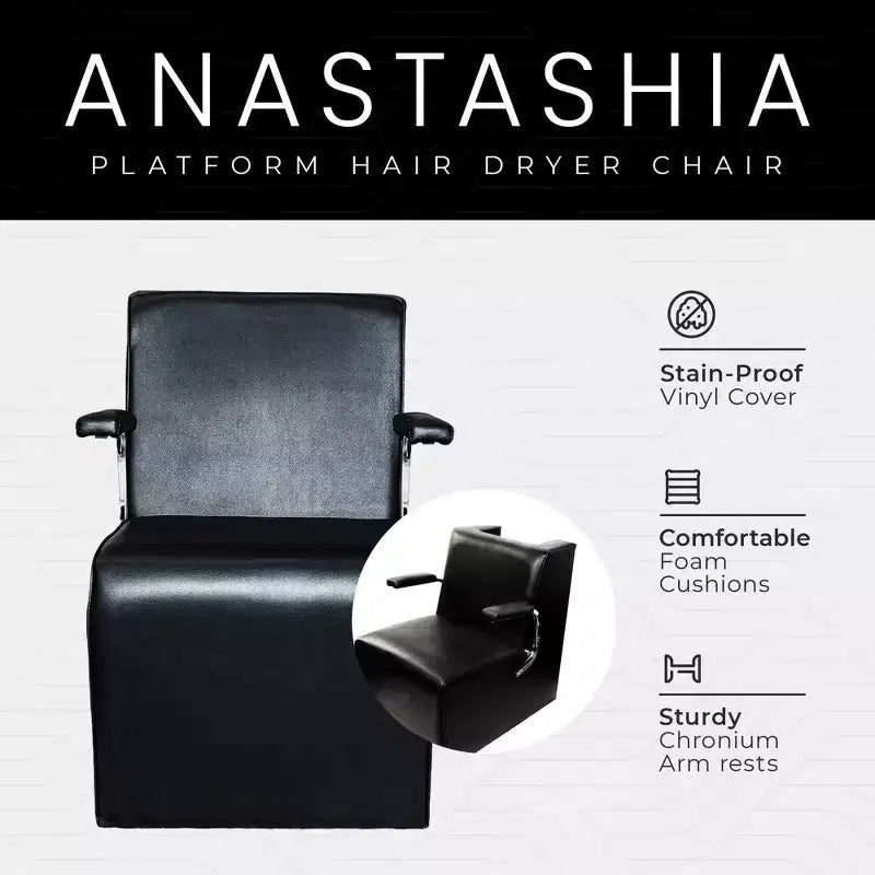 PureSana 3 Pack Chromium Anastasia Vinyl Professional Platform Hair Dryer Chair