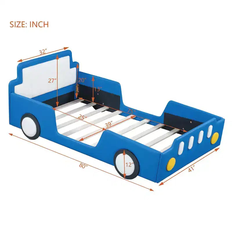 MAYEERTY Twin Size Race Car Shaped Platform Bed, Wheels, Kids Bedroom, Red