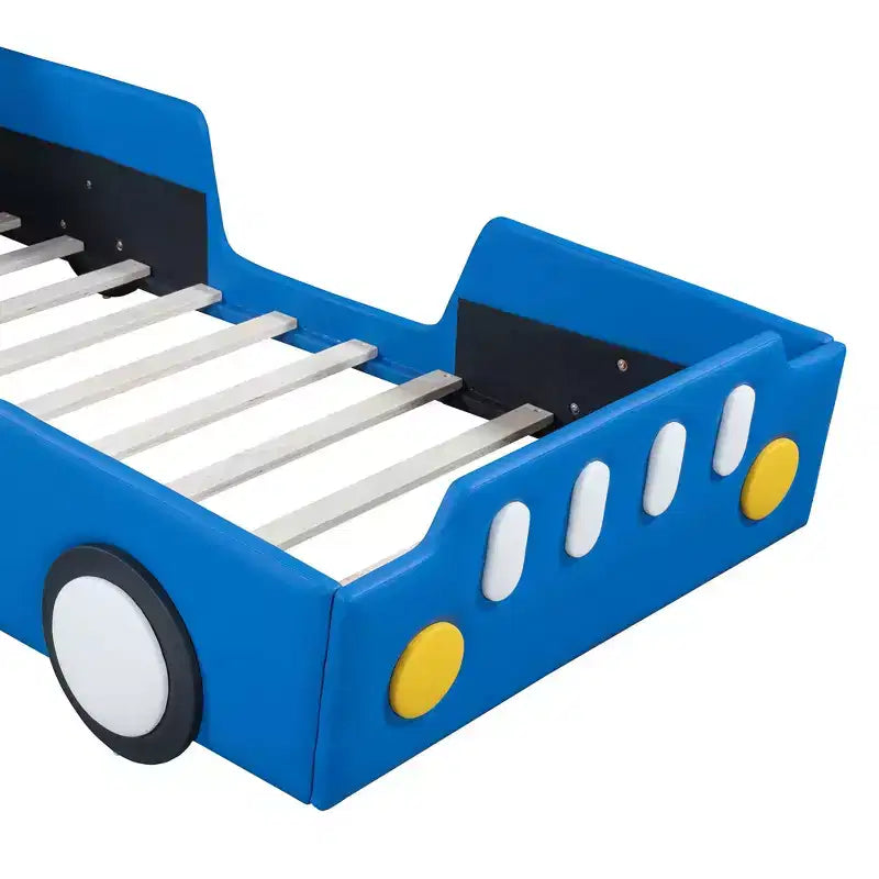 MAYEERTY Twin Size Race Car Shaped Platform Bed, Wheels, Kids Bedroom, Red