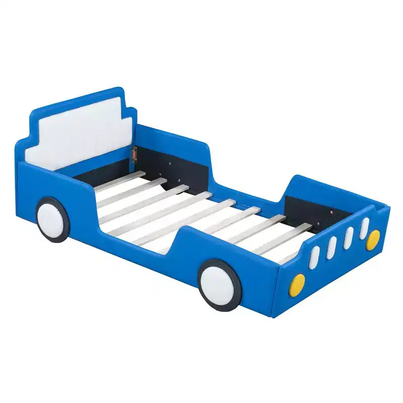 MAYEERTY Twin Size Race Car Shaped Platform Bed, Wheels, Kids Bedroom, Red