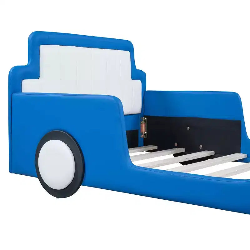 MAYEERTY Twin Size Race Car Shaped Platform Bed, Wheels, Kids Bedroom, Red