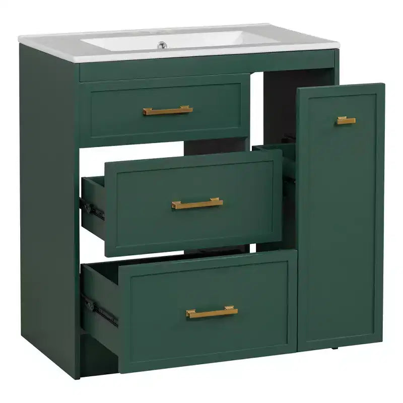 Bathroom Vanity With Single Top Sink, Freestanding Modern Bathroom Storage Cabinet With 3 Drawers, Single Sink Vanity For Small Space Bathroom Green