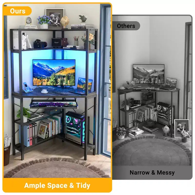 Besiost Corner Computer Desk with Hutch, Gaming Desk with Keyboard Tray for Home Office