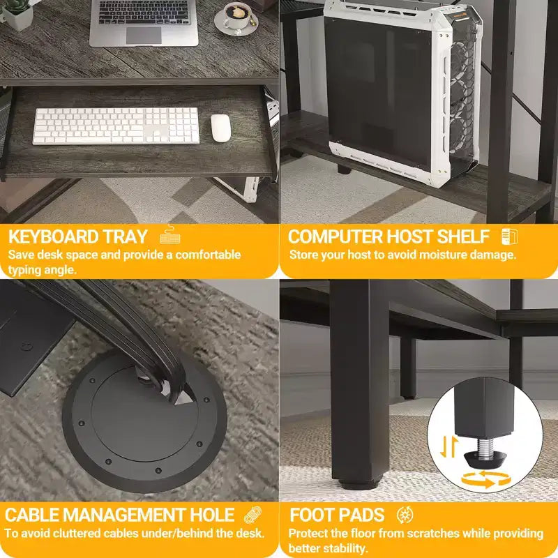 Besiost Corner Computer Desk with Hutch, Gaming Desk with Keyboard Tray for Home Office