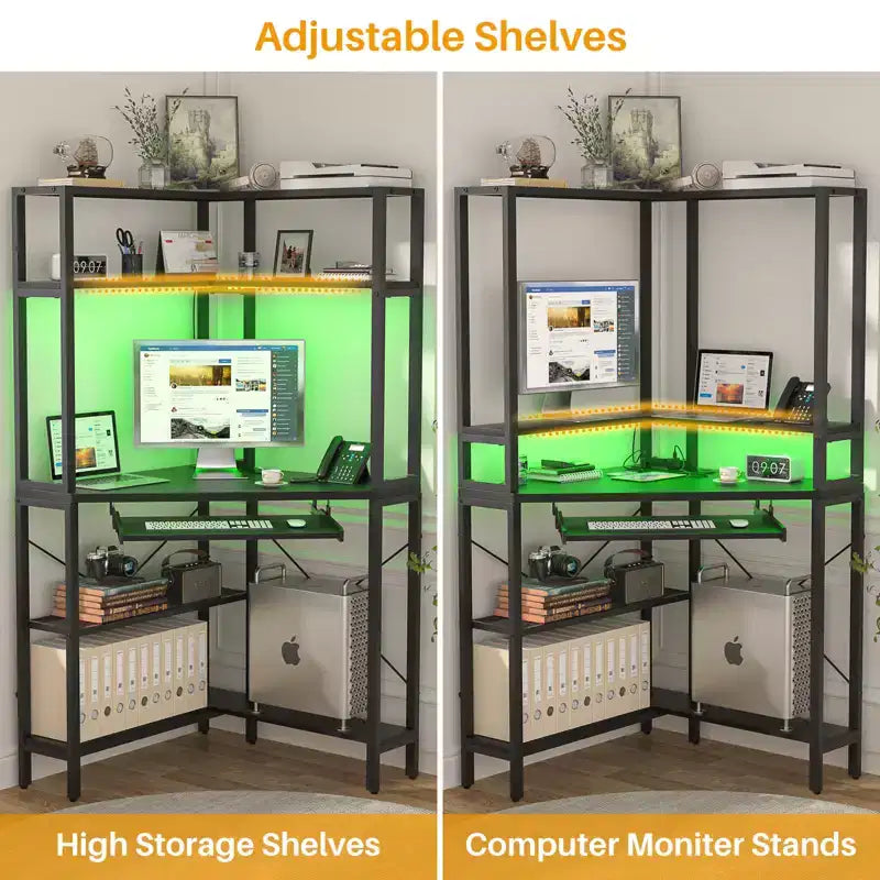 Besiost Corner Computer Desk with Hutch, Gaming Desk with Keyboard Tray for Home Office