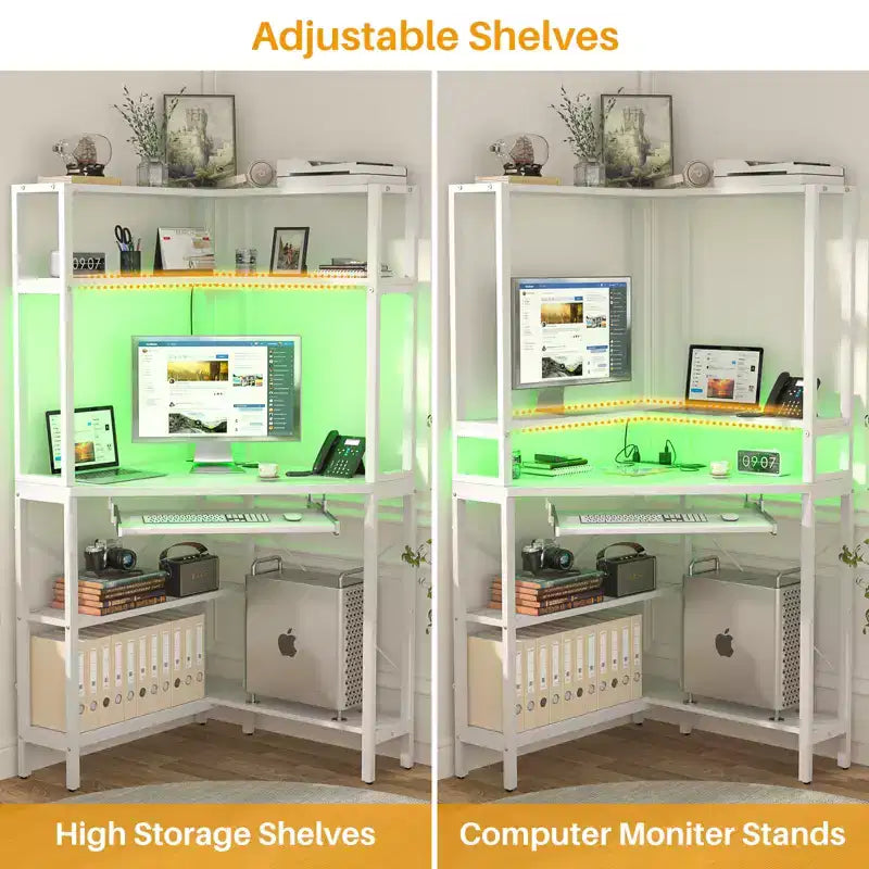 Besiost Corner Computer Desk with Hutch, Gaming Desk with Keyboard Tray for Home Office