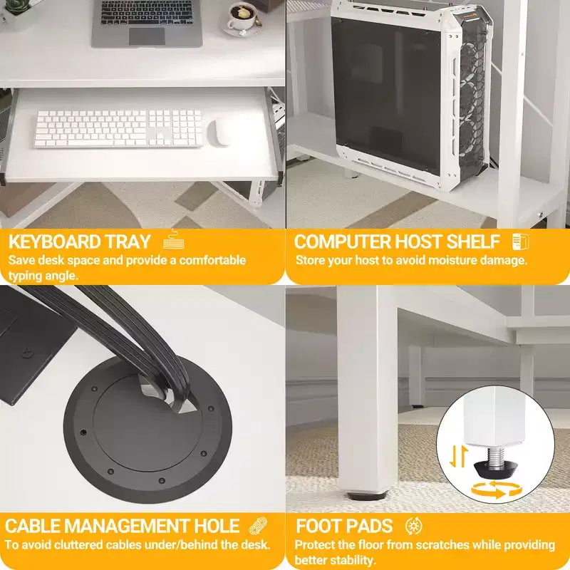 Besiost Corner Computer Desk with Hutch, Gaming Desk with Keyboard Tray for Home Office