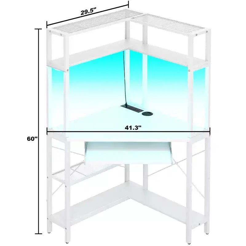 Besiost Corner Computer Desk with Hutch, Gaming Desk with Keyboard Tray for Home Office