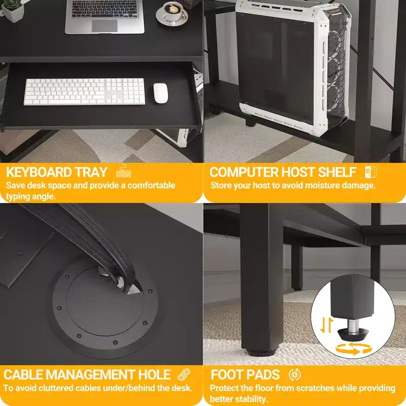 Besiost Corner Computer Desk with Hutch, Gaming Desk with Keyboard Tray for Home Office