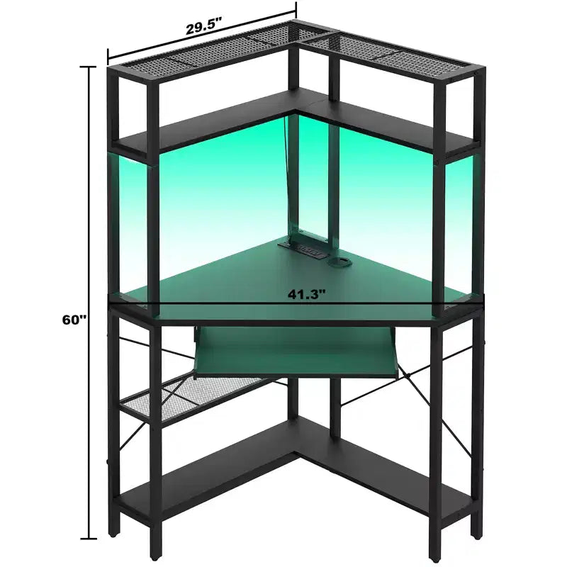 Besiost Corner Computer Desk with Hutch, Gaming Desk with Keyboard Tray for Home Office