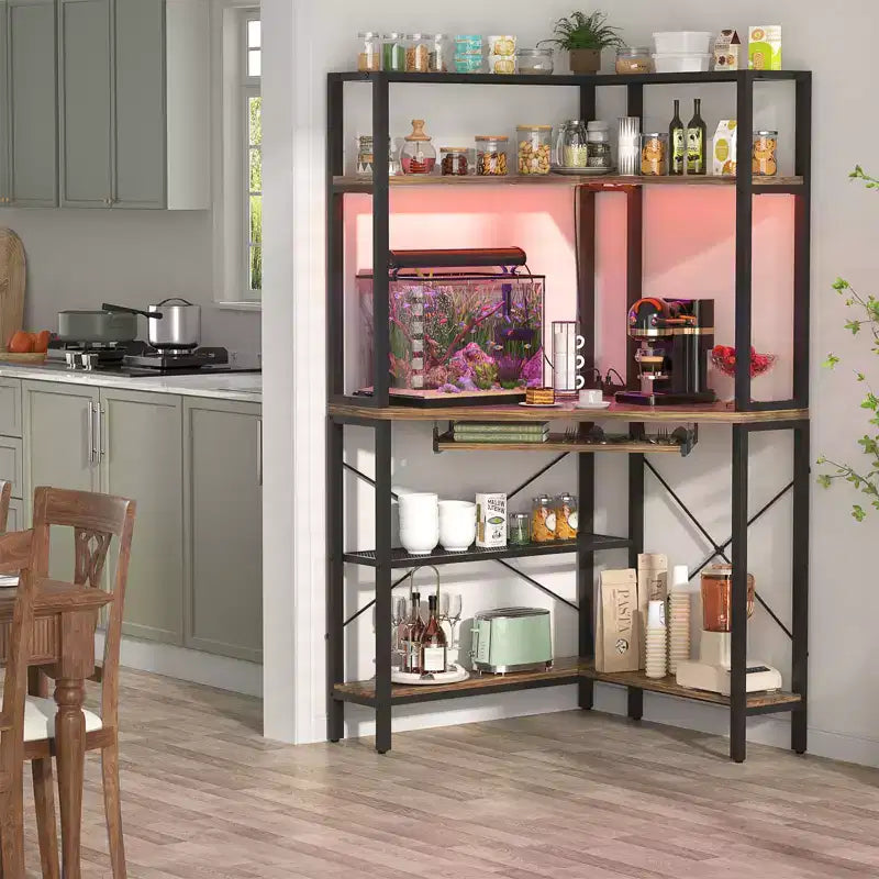 Besiost Corner Computer Desk with Hutch, Gaming Desk with Keyboard Tray for Home Office