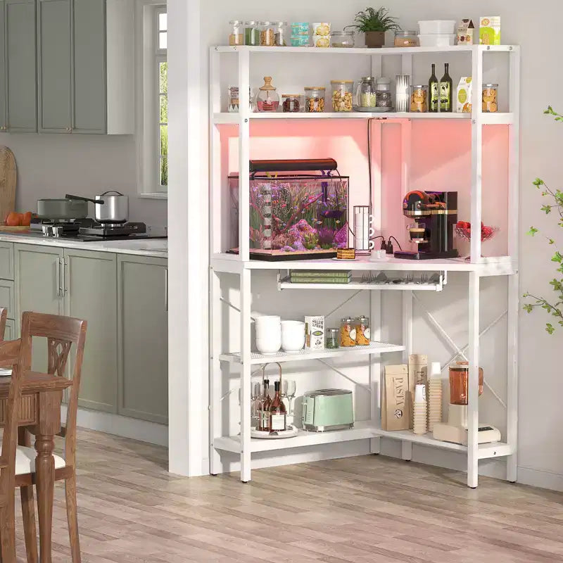 Besiost Corner Computer Desk with Hutch, Gaming Desk with Keyboard Tray for Home Office