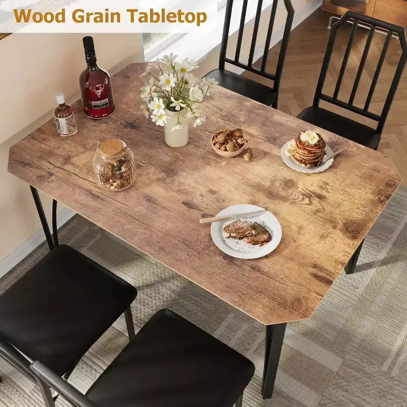 Dining Table for 4, Rectangular Kitchen Table and Upholstered Chairs for 4, 5 Piece Dining Room Table Set