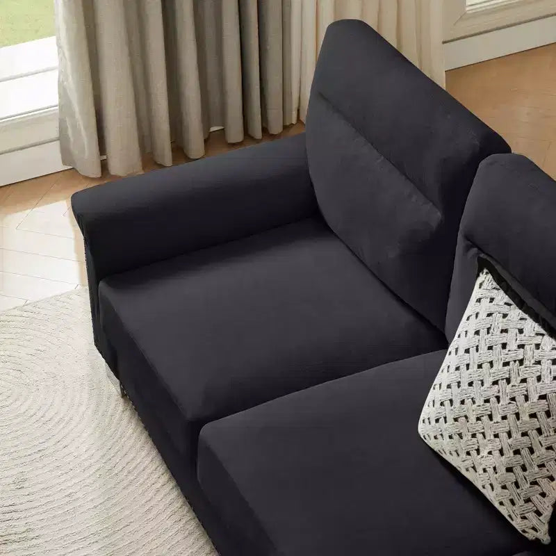 GDFStudio Prylo 82 Modern 3-Seater Iron and Wood Snow-Velvet Upholstered Sofa with Nailhead Trim