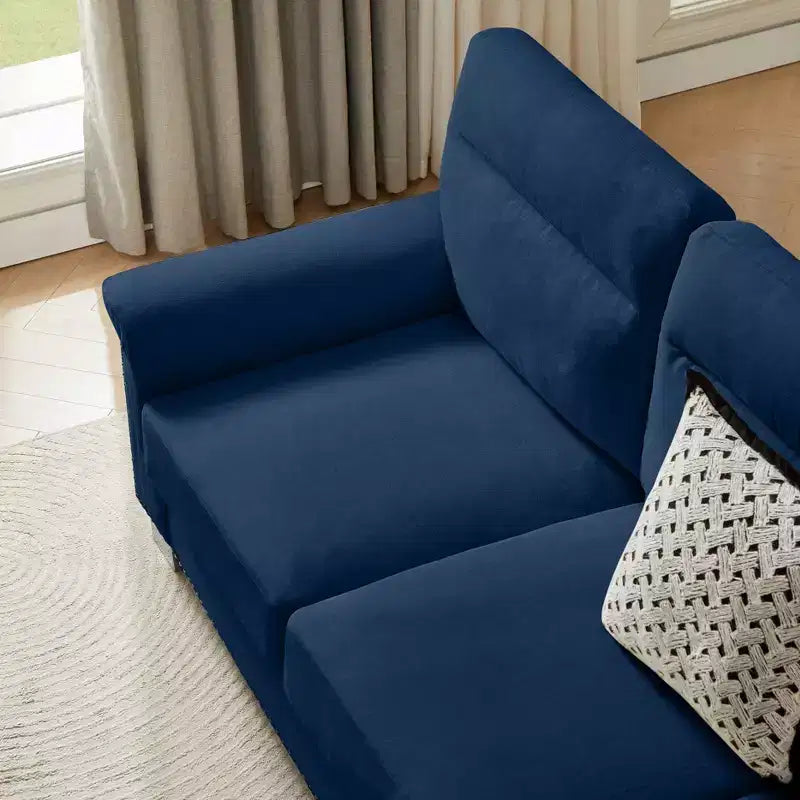 GDFStudio Prylo 82 Modern 3-Seater Iron and Wood Snow-Velvet Upholstered Sofa with Nailhead Trim