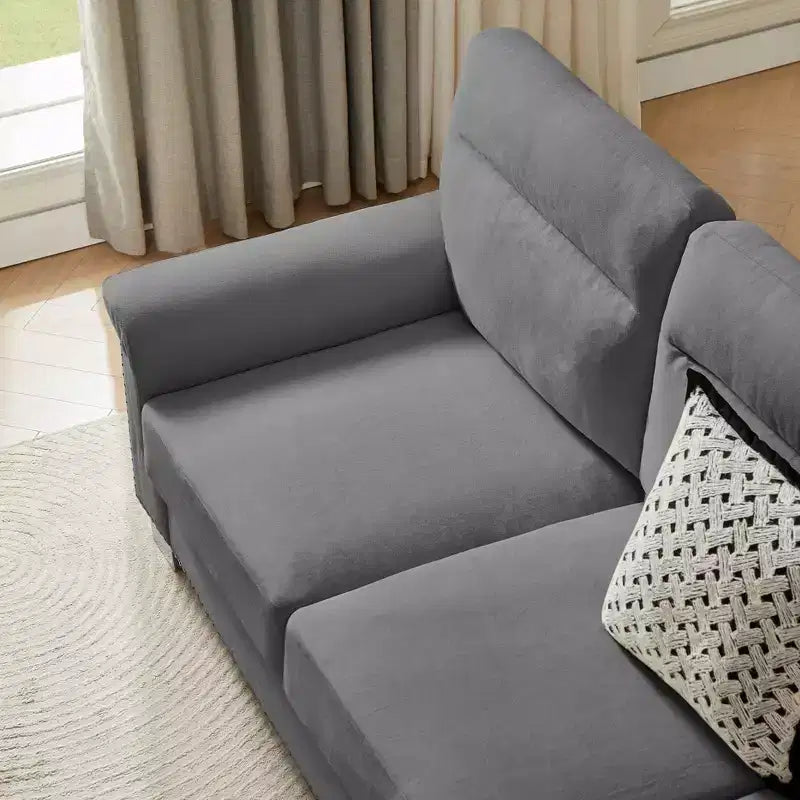 GDFStudio Prylo 82 Modern 3-Seater Iron and Wood Snow-Velvet Upholstered Sofa with Nailhead Trim