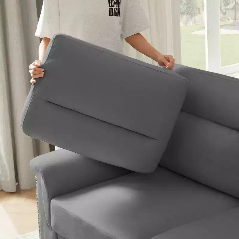 GDFStudio Prylo 82 Modern 3-Seater Iron and Wood Snow-Velvet Upholstered Sofa with Nailhead Trim