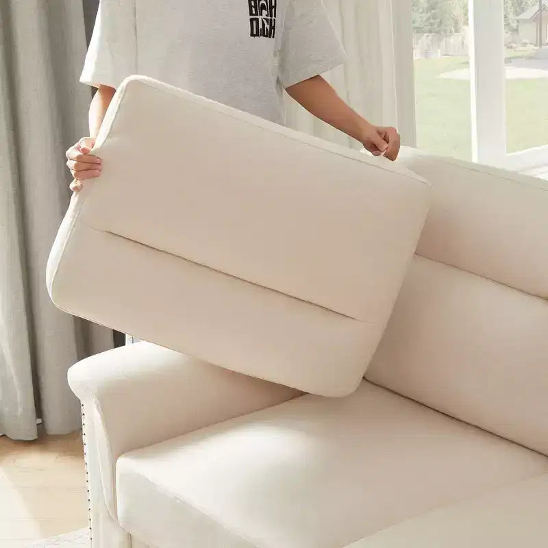 GDFStudio Prylo 82 Modern 3-Seater Iron and Wood Snow-Velvet Upholstered Sofa with Nailhead Trim