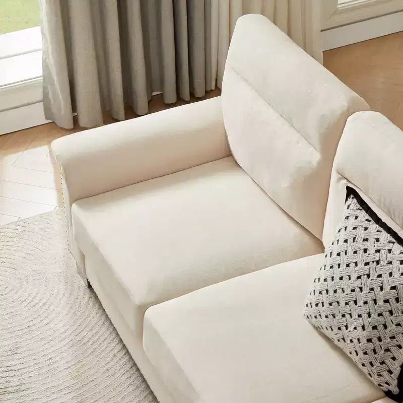 GDFStudio Prylo 82 Modern 3-Seater Iron and Wood Snow-Velvet Upholstered Sofa with Nailhead Trim