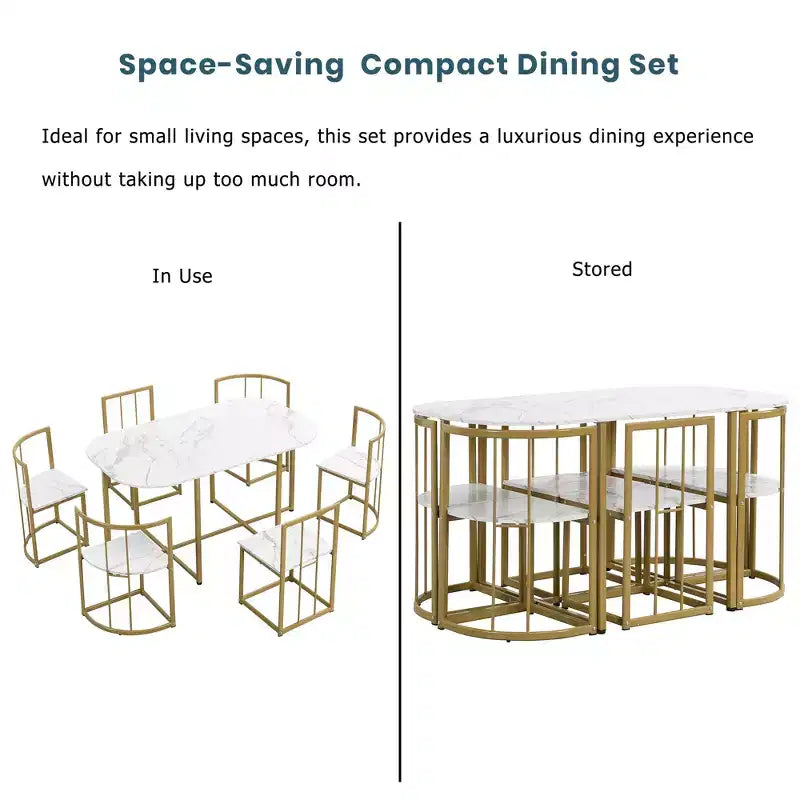 GDFStudio Tova Modern 7 Piece Metal Dining Set with Wooden Top and Triangular Chair Design