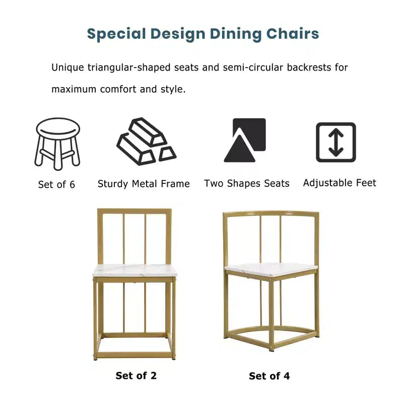 GDFStudio Tova Modern 7 Piece Metal Dining Set with Wooden Top and Triangular Chair Design