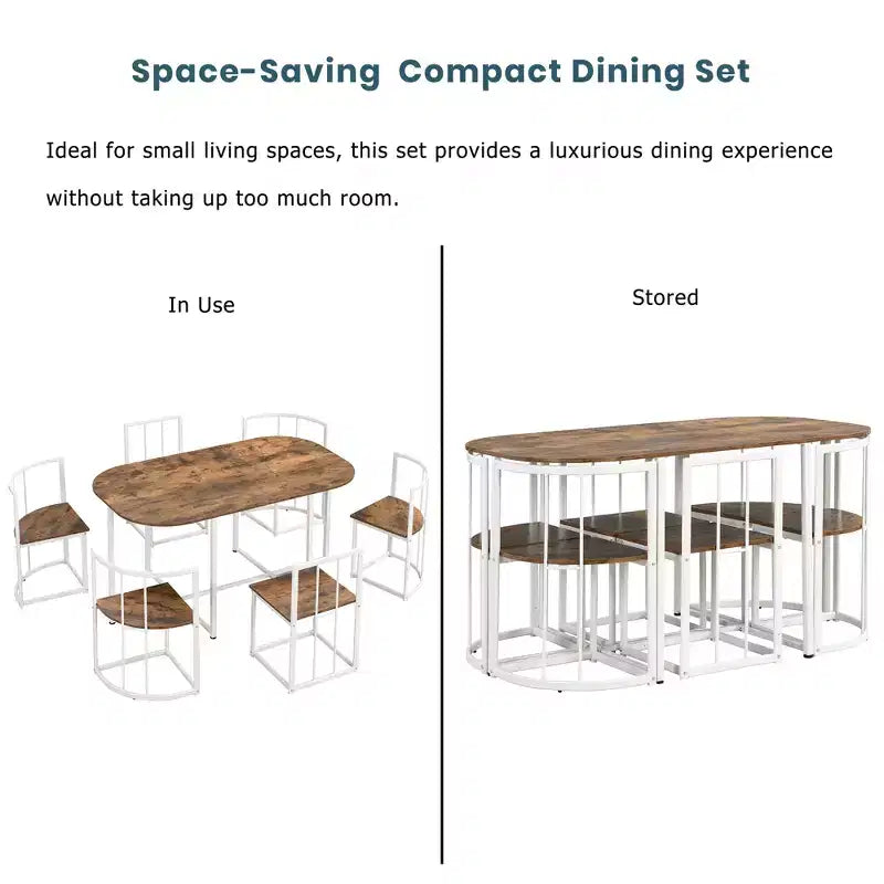 GDFStudio Tova Modern 7 Piece Metal Dining Set with Wooden Top and Triangular Chair Design