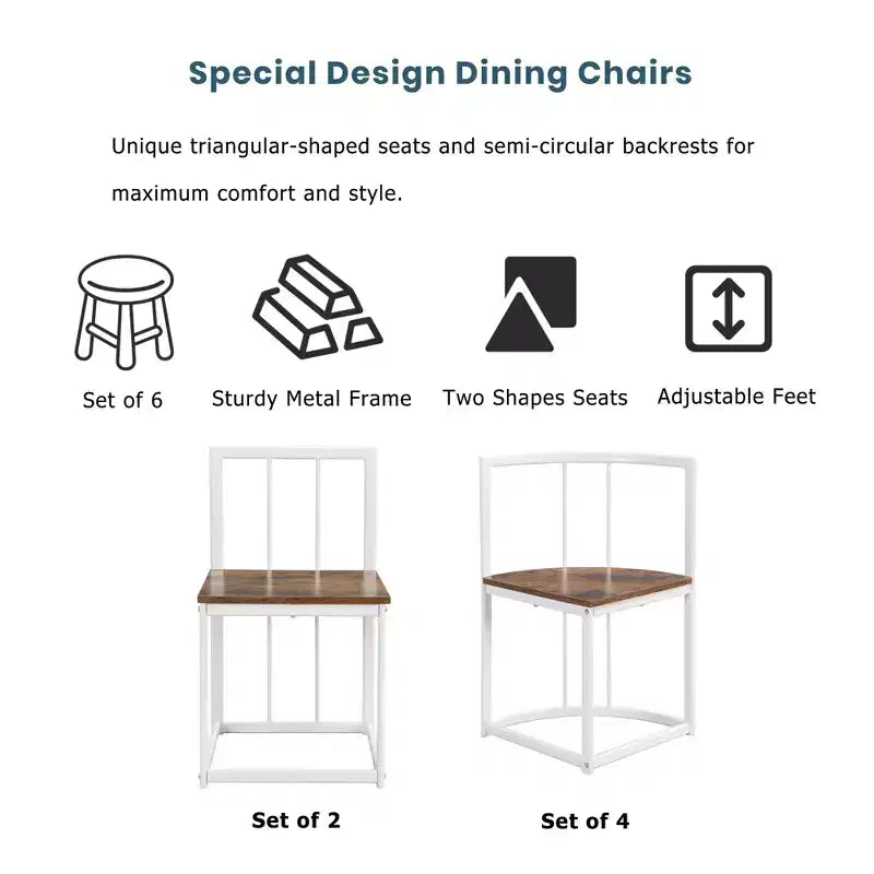 GDFStudio Tova Modern 7 Piece Metal Dining Set with Wooden Top and Triangular Chair Design