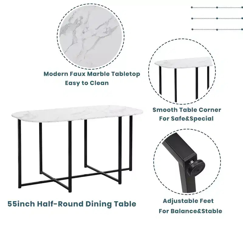 GDFStudio Tova Modern 7 Piece Metal Dining Set with Wooden Top and Triangular Chair Design