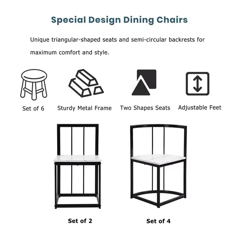 GDFStudio Tova Modern 7 Piece Metal Dining Set with Wooden Top and Triangular Chair Design