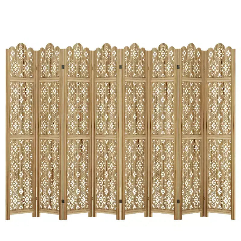 PexFix Carved Room Divider Folding Screen Room Divider with Copper Coin Pattern for Home Office Garden Terrace Paulownia Wood