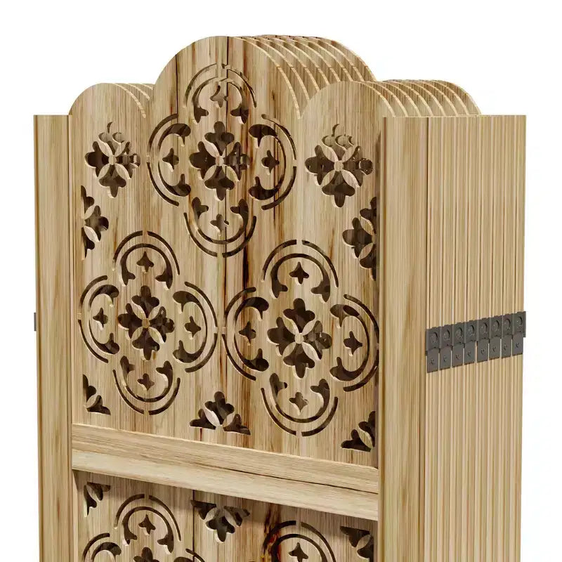 PexFix Carved Room Divider Folding Screen Room Divider with Copper Coin Pattern for Home Office Garden Terrace Paulownia Wood