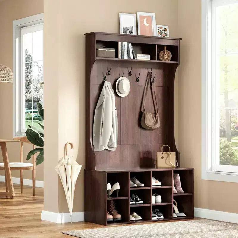 Okak 70.9IN Tall Storage Cabinet with Bench and Shelves, Freestanding Entryway Cabinet with 7 Coat Racks, Entryway Shoe Storage